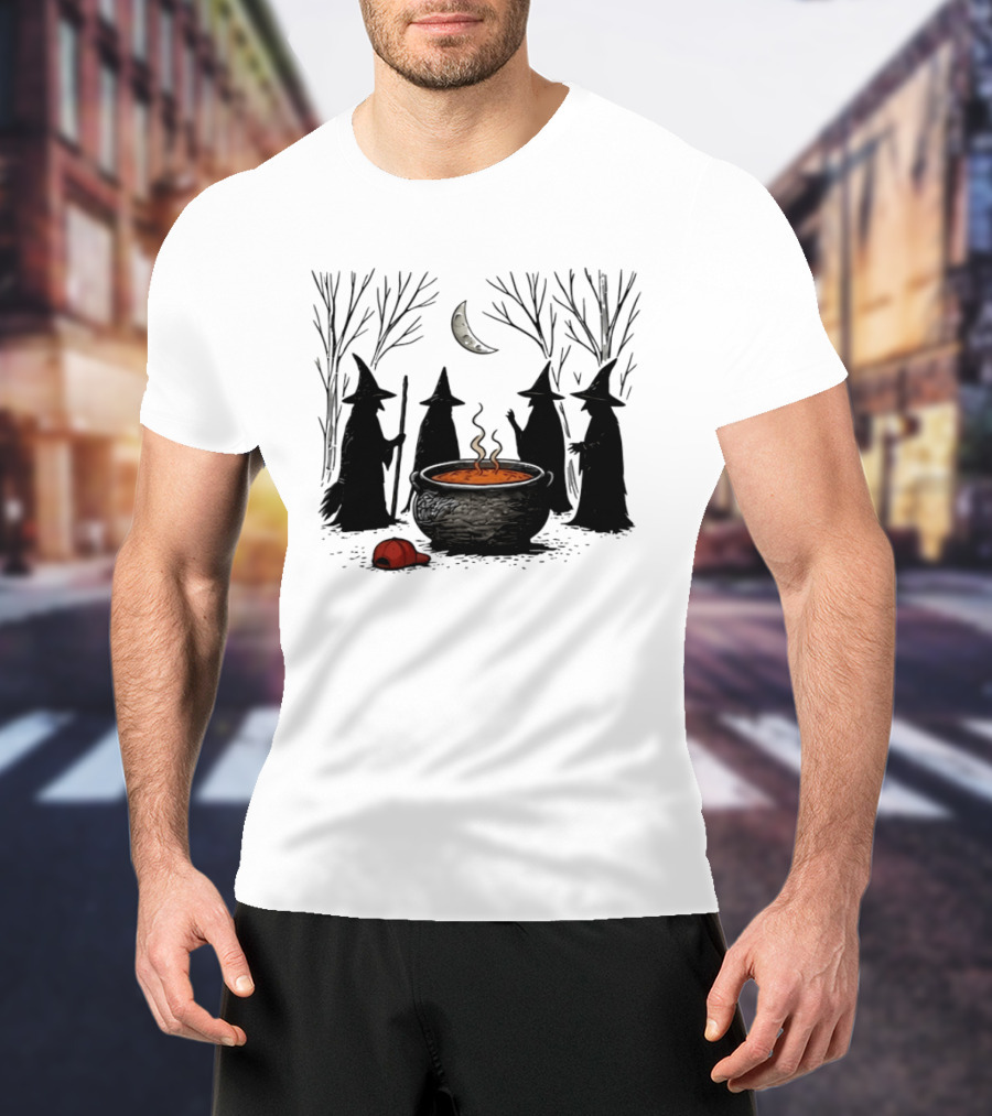 Midnight Witches Gathering Cauldron Moonlit Forest Baseball Cap T-Shirt