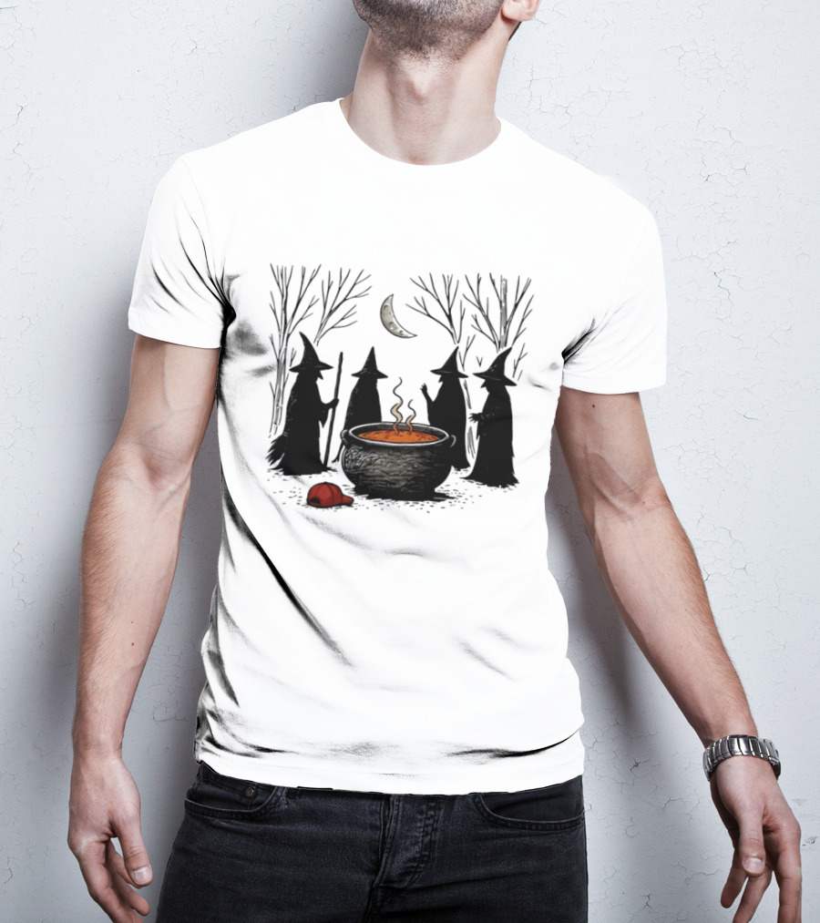 Midnight Witches Gathering Cauldron Moonlit Forest Baseball Cap T-Shirt
