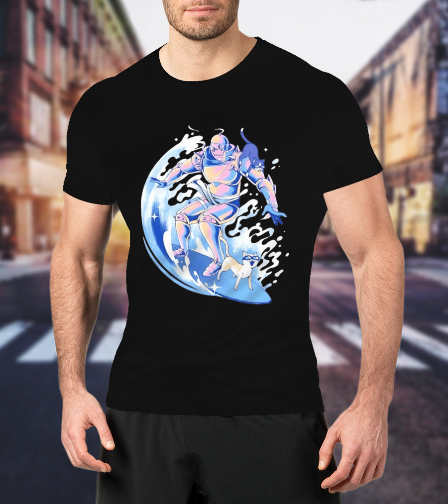 Alphonse Elric Surfing Adventure With Cool Cats On Waves T-Shirt