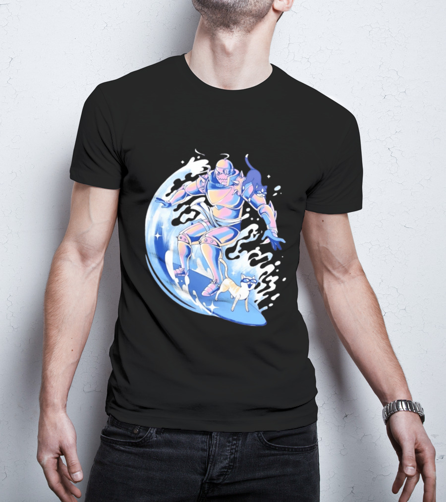 Alphonse Elric Surfing Adventure With Cool Cats On Waves T-Shirt