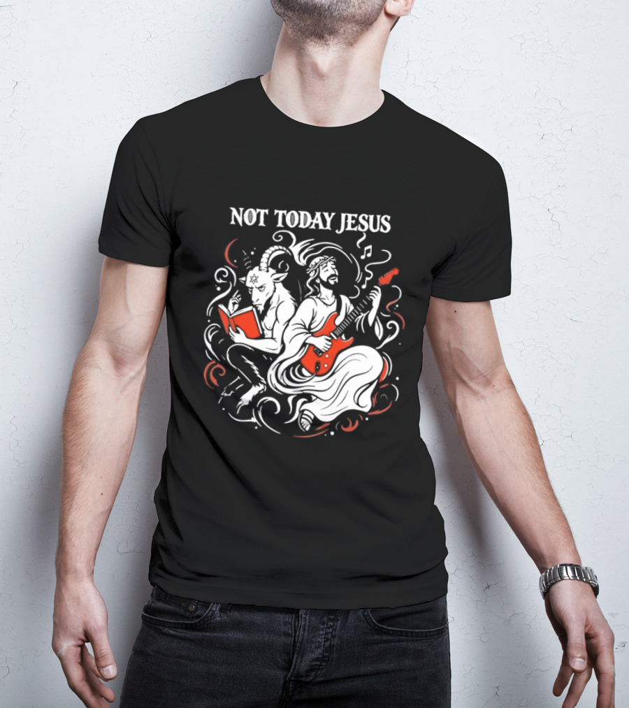 Not Today Jesus Guitar With Baphomet Goat T-Shirt