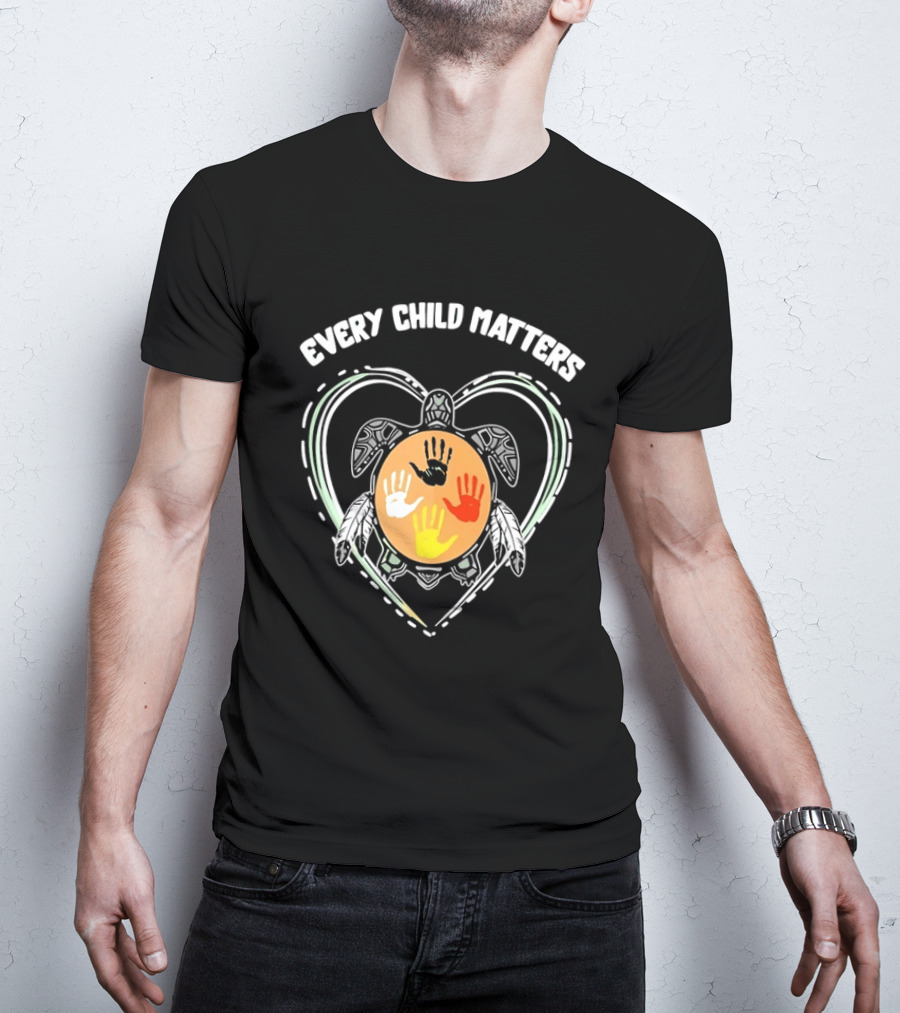 Every Child Matters Turtle Indigenous Handprints Orange Heart T-Shirt