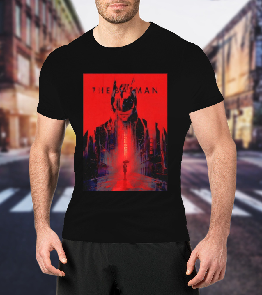 The Batman Monarch March Red Background Iconic Gotham Scene T-Shirt
