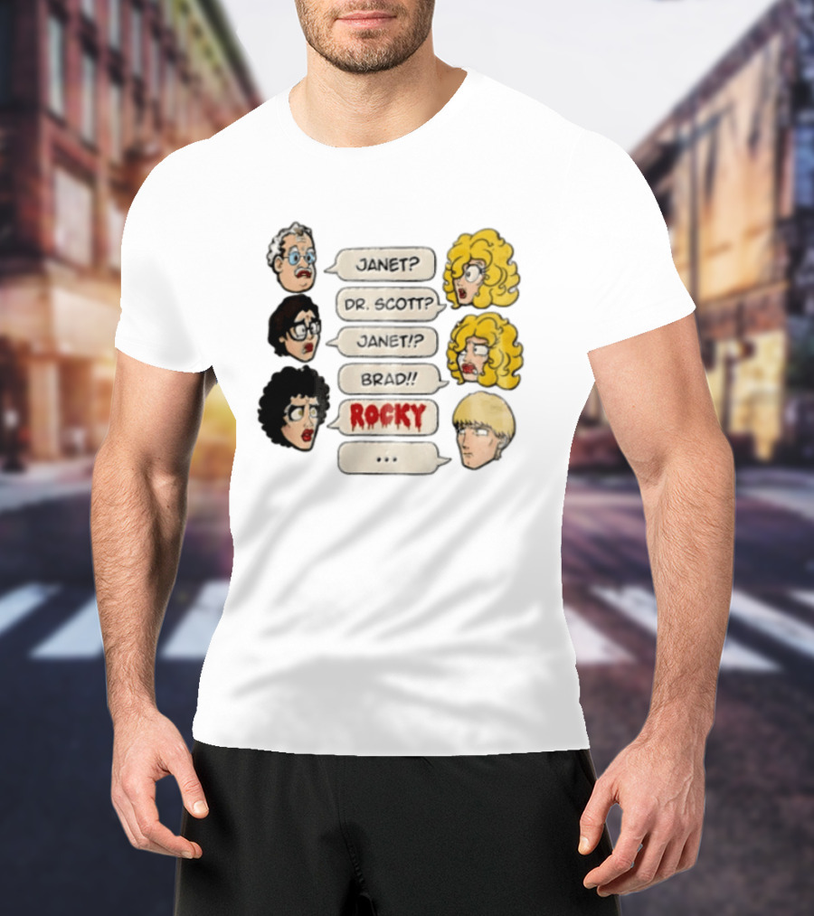 Janet Dr Scott Brad Rocky Horror Picture Show Speech Bubbles Cartoon Heads Dialogue T-Shirt