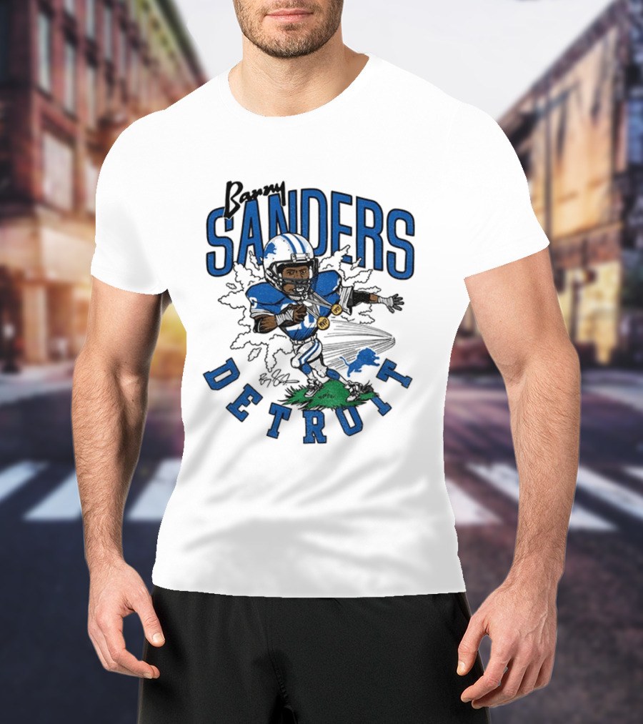 Barry Sanders Detroit Lions Caricature Player NFL Football Legend T-Shirt