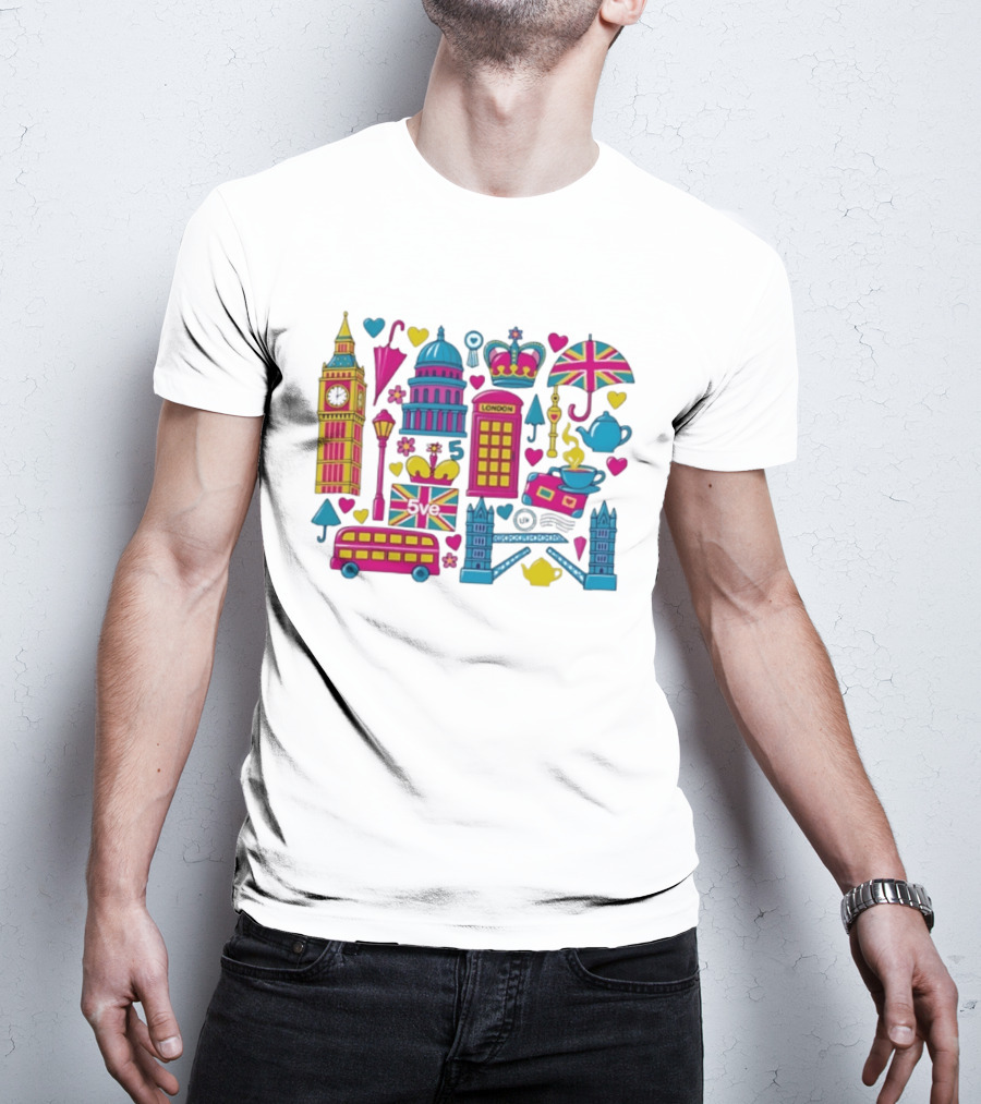 London 5ve UK British Symbols Big Ben Union Jack T-Shirt