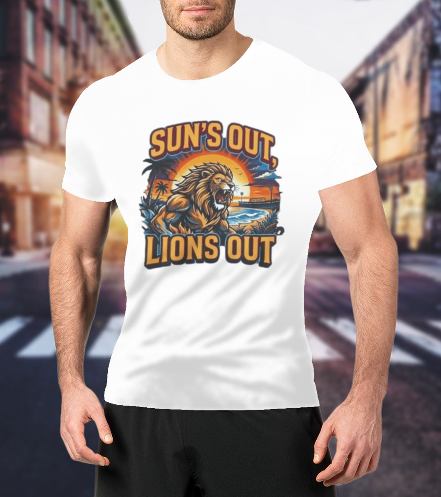Sun's Out Lions Out Brisbane Lions Bold Tropical Roar T-Shirt