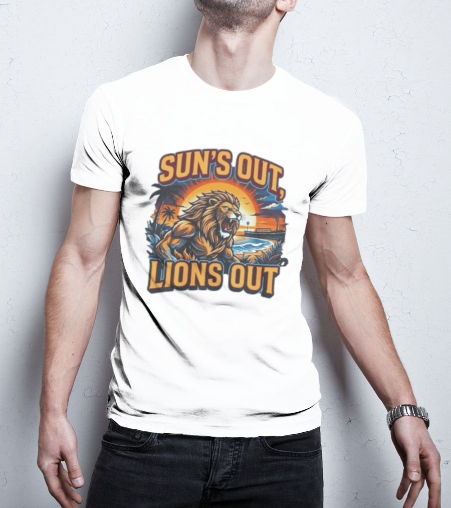 Sun's Out Lions Out Brisbane Lions Bold Tropical Roar T-Shirt