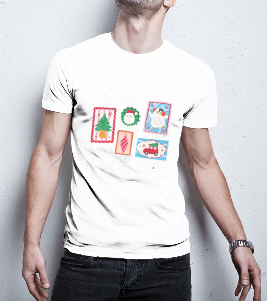 Stamped With Holiday Cheer Christmas Tree Santa Penguin Car T-Shirt