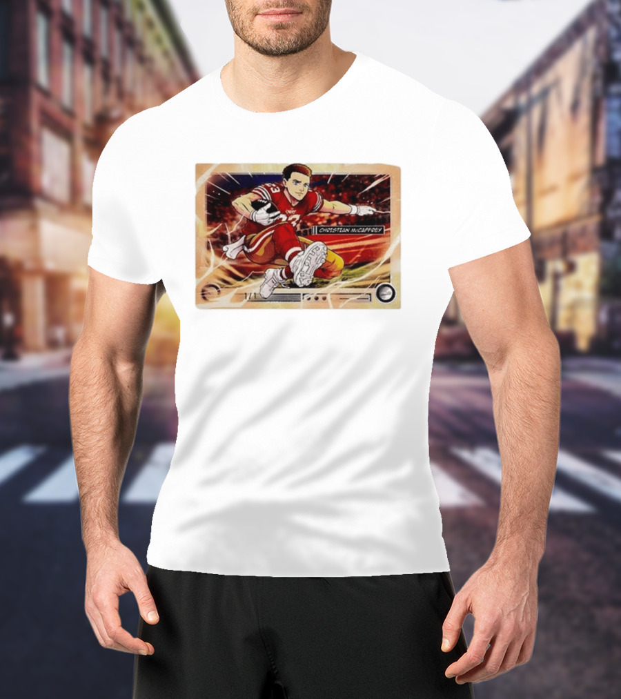 Christian McCaffrey 49ers Ultra Rare Anime Trading Card Burst T-Shirt