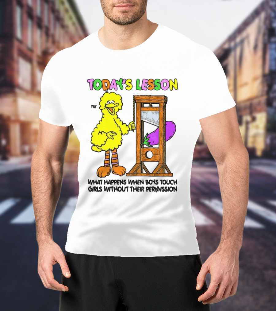 Today's Lesson What Happens When Boys Touch Girls Without Their Permission Big Bird And Guillotine T-Shirt