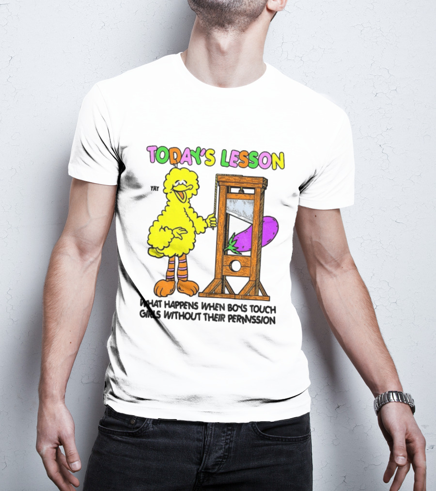 Today's Lesson What Happens When Boys Touch Girls Without Their Permission Big Bird And Guillotine T-Shirt