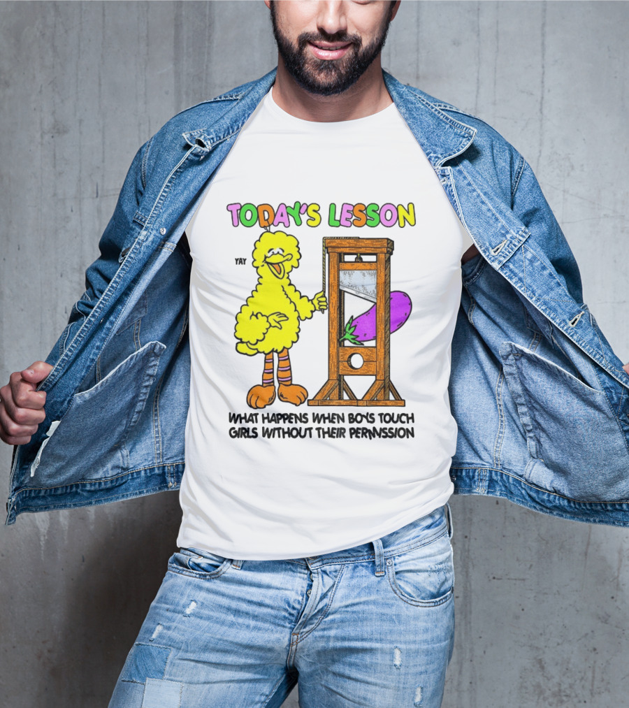 Today's Lesson What Happens When Boys Touch Girls Without Their Permission Big Bird And Guillotine T-Shirt