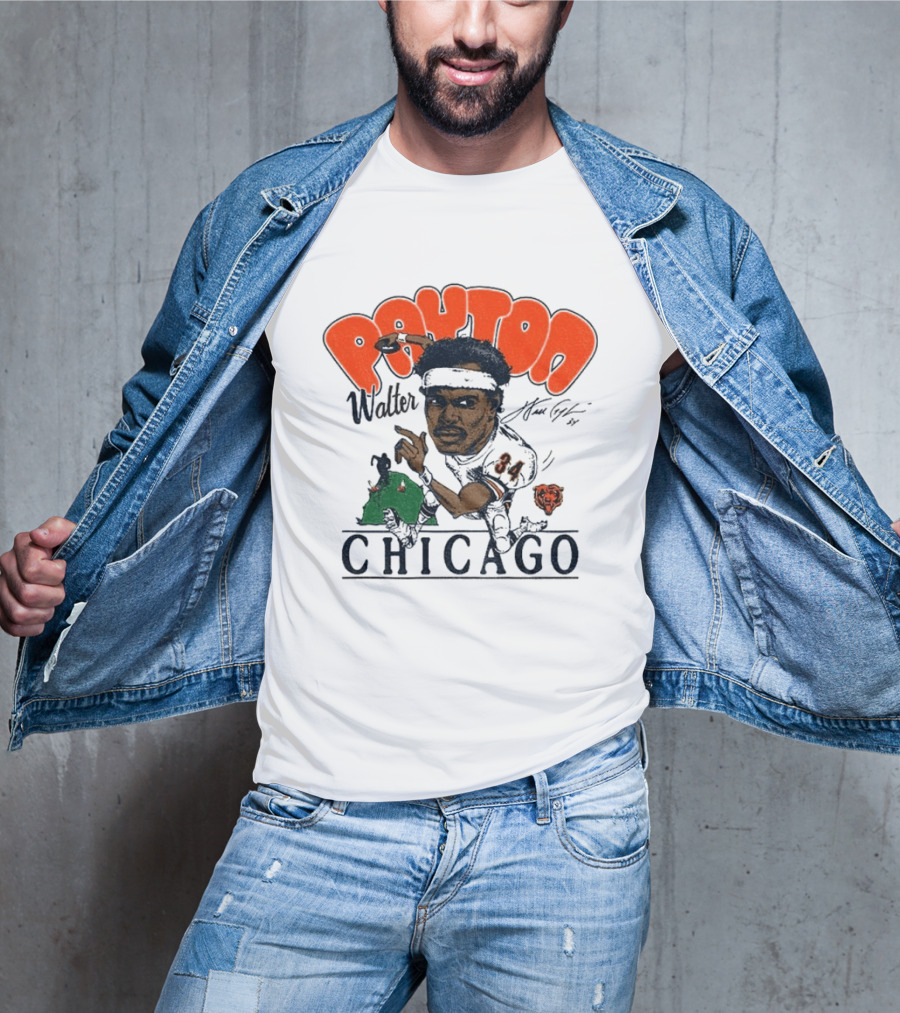 Walter Payton Chicago Bears 34 Caricature Player Signature Drawing T-Shirt