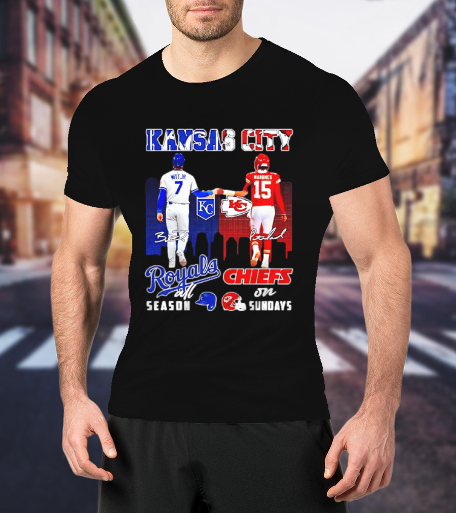 Kansas City Royals And Chiefs Bobby Witt Jr Patrick Mahomes NFL MLB All Season Sundays T-Shirt