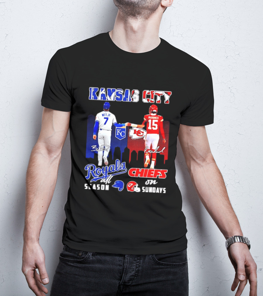 Kansas City Royals And Chiefs Bobby Witt Jr Patrick Mahomes NFL MLB All Season Sundays T-Shirt