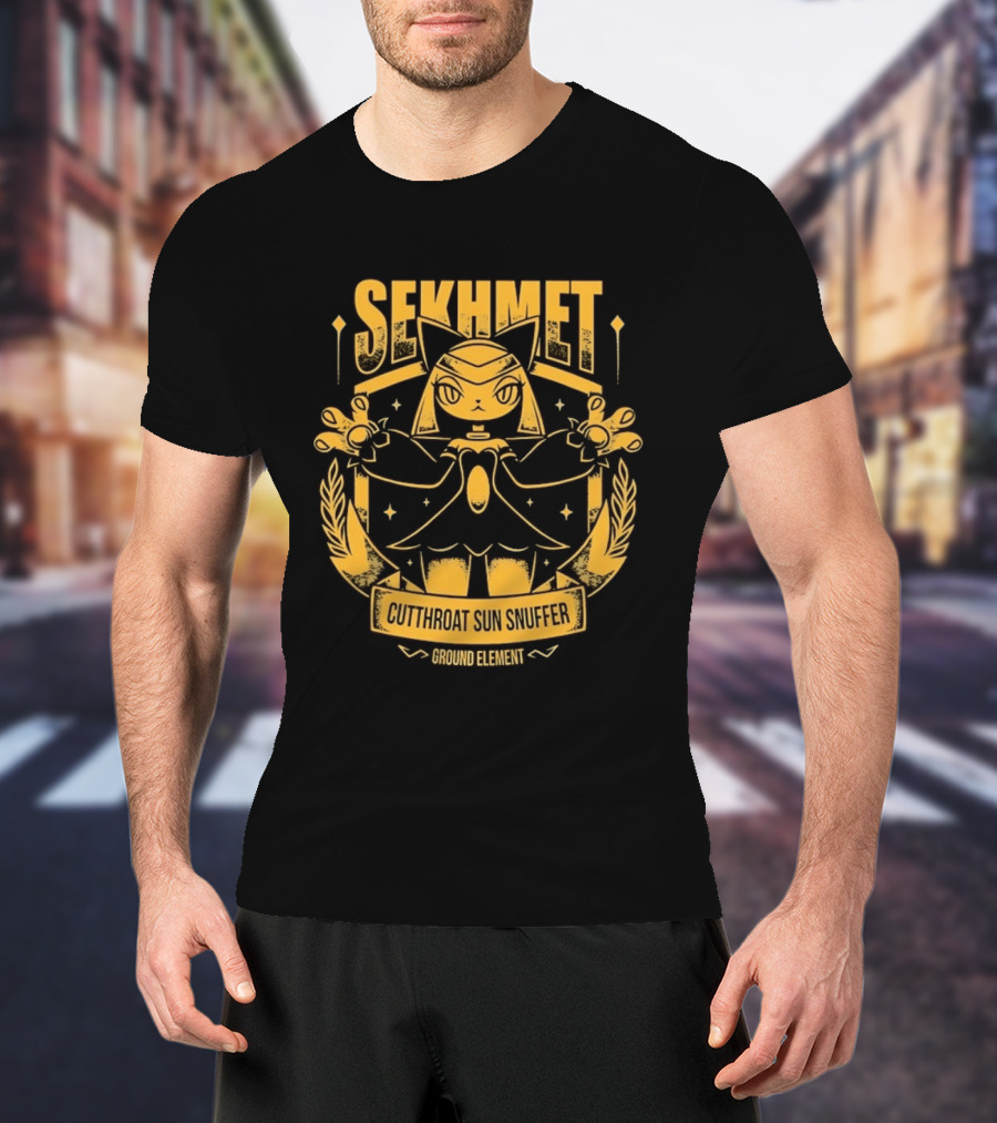 Sekhmet Cutthroat Sun Snuffer Ground Element Magic Cat Warrior T-Shirt