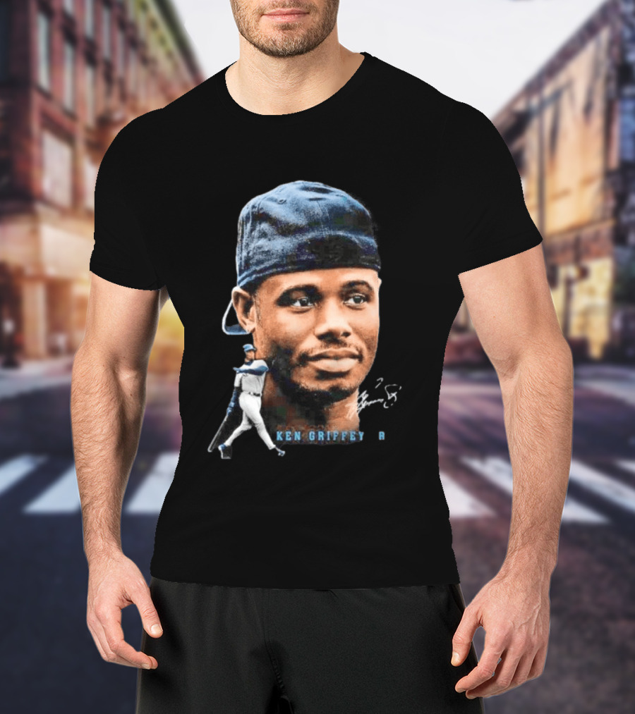 Ken Griffey Jr Seattle Mariners Portrait Signature Baseball Legend T-Shirt