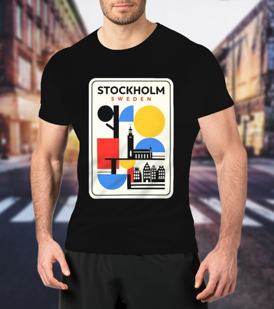 Stockholm Sweden Geometric Cityscape Travel Iconic Urban Landmark Building T-Shirt