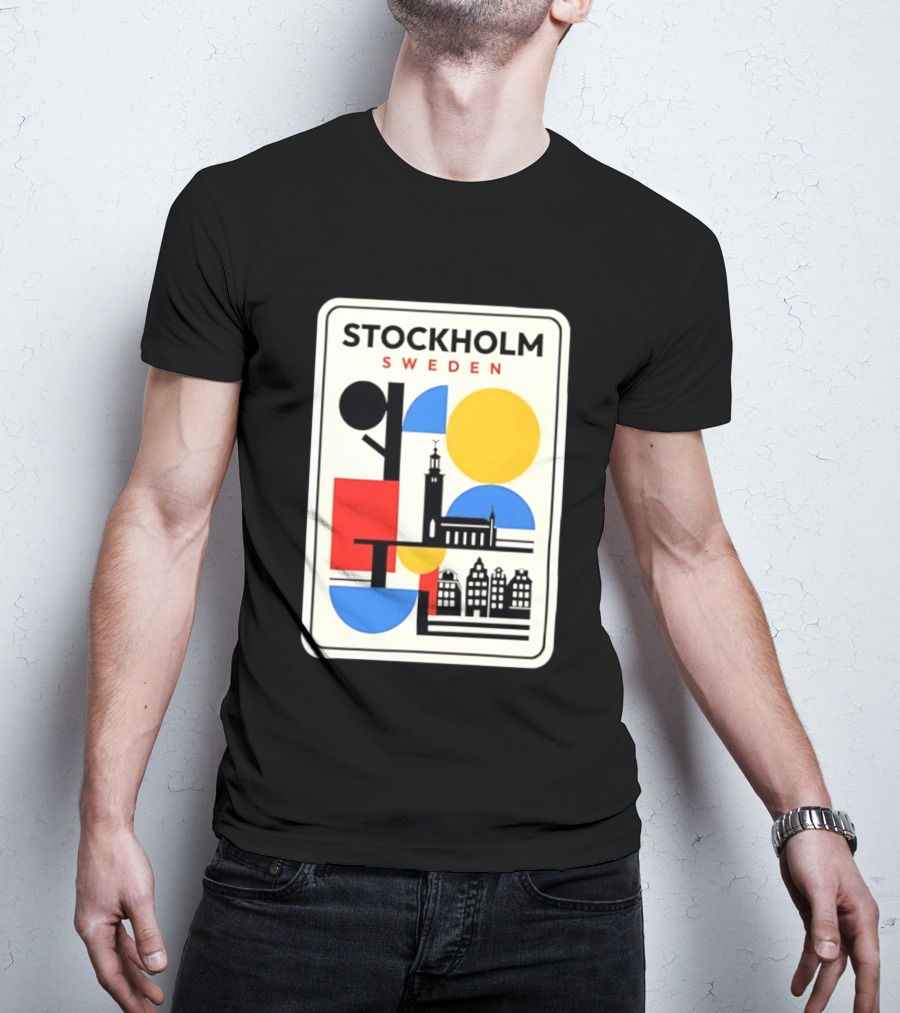 Stockholm Sweden Geometric Cityscape Travel Iconic Urban Landmark Building T-Shirt
