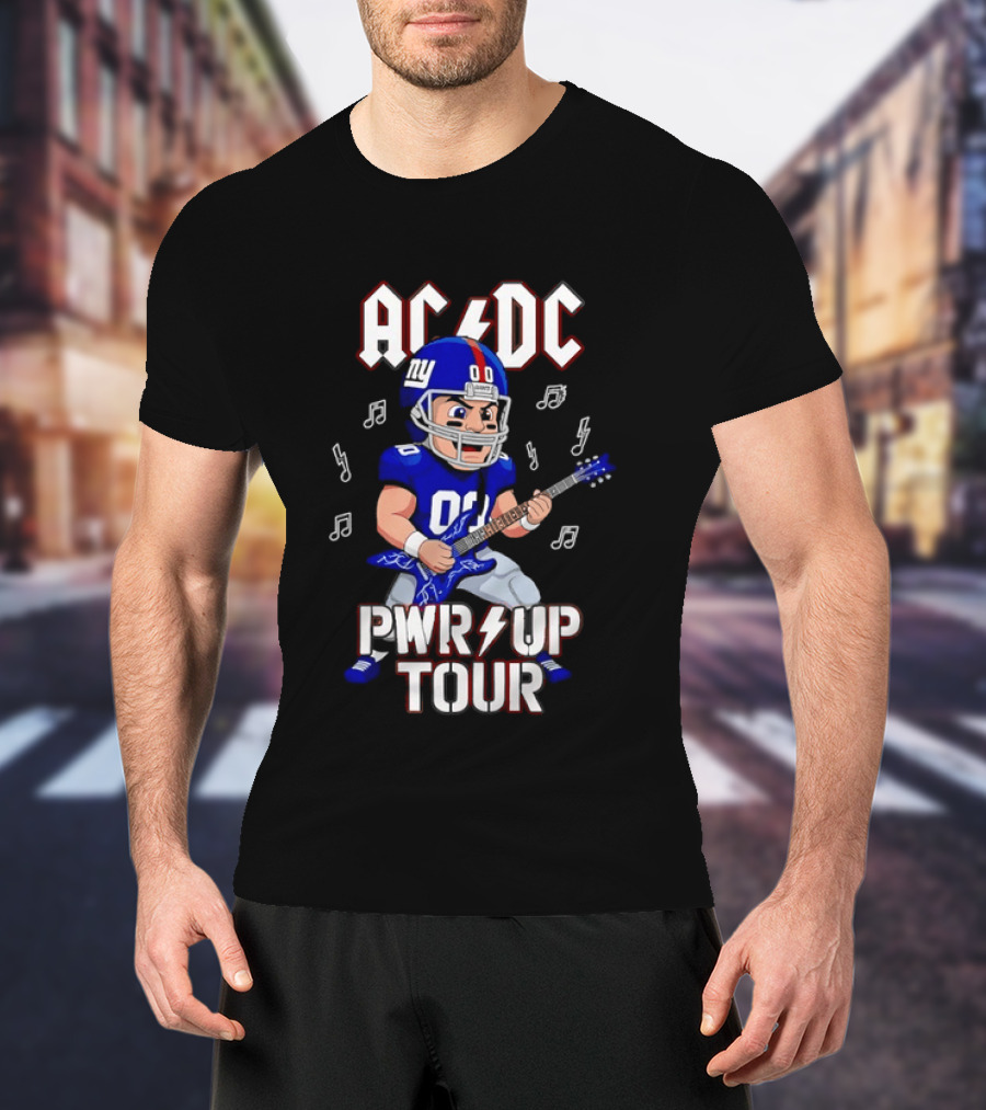 New York Giants AC DC Pwr Up Tour Football Player Rock Music Fusion T-Shirt
