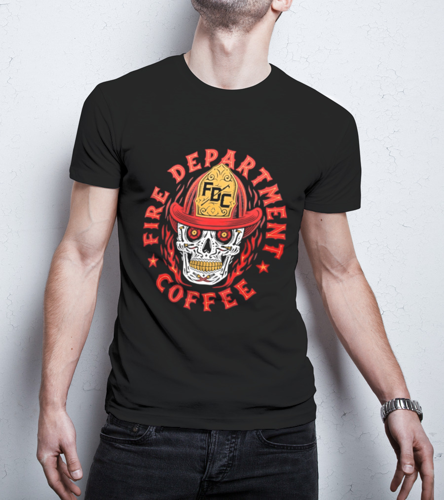 Fire Department Coffee FDC Skull Firefighter Helmet T-Shirt