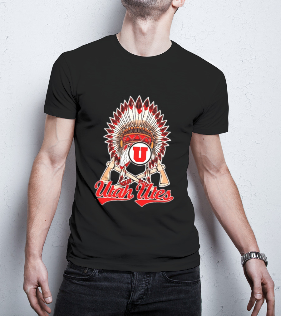 Utah Utes Headdress And Tomahawks Logo With Red And White U T-Shirt