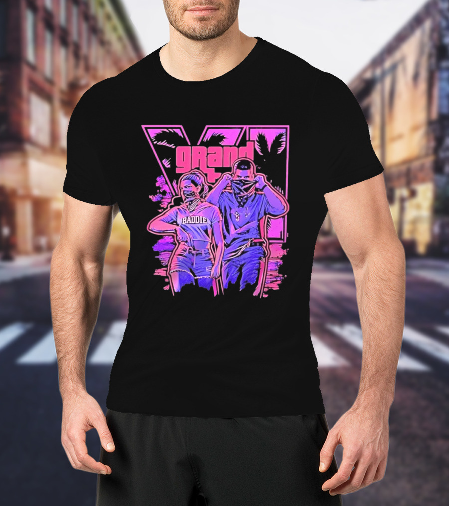 Grand Baddie Couple Neon Vibes Streetwear T-Shirt