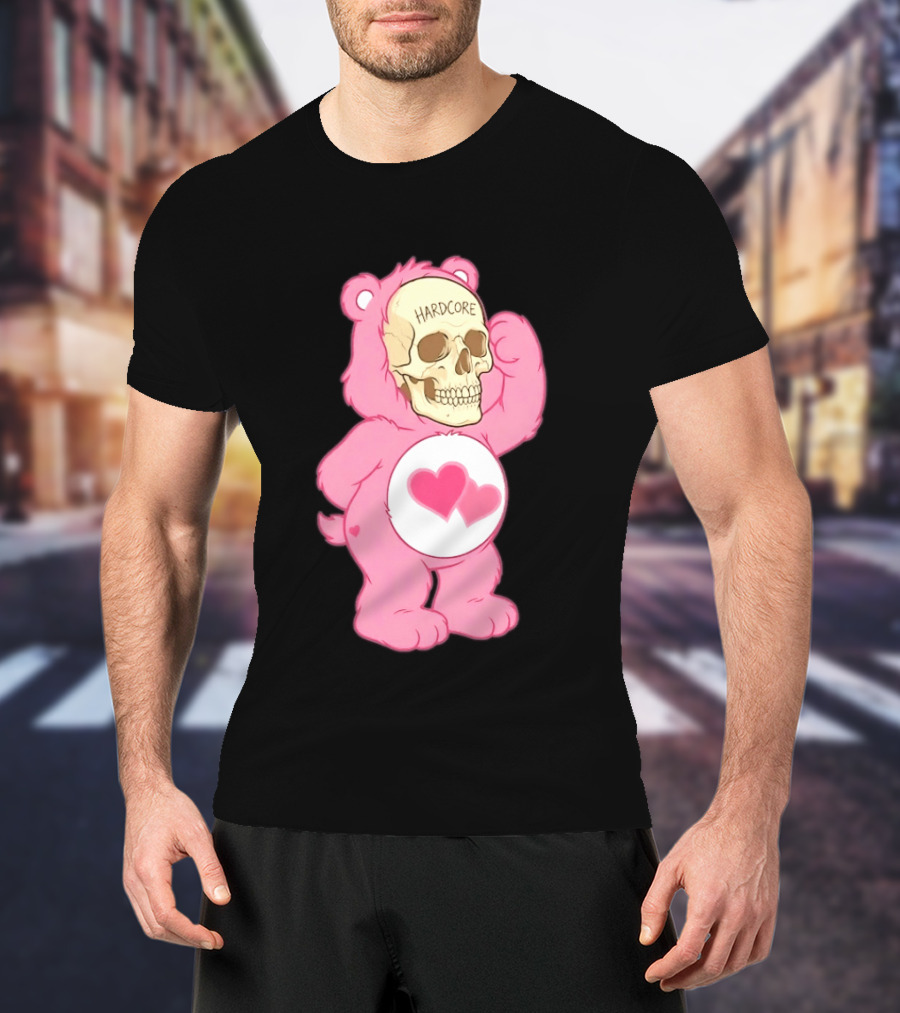 Hardcore Pink Bear Skull Goth Aesthetic With Hearts T-Shirt
