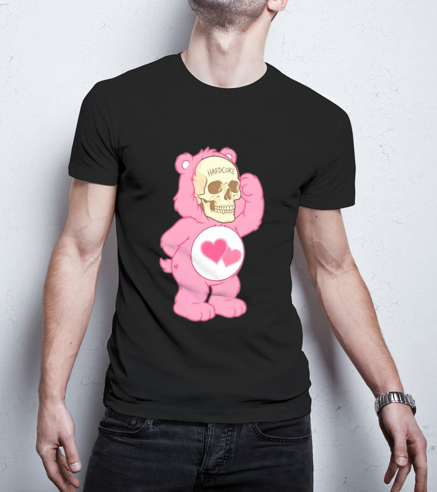 Hardcore Pink Bear Skull Goth Aesthetic With Hearts T-Shirt