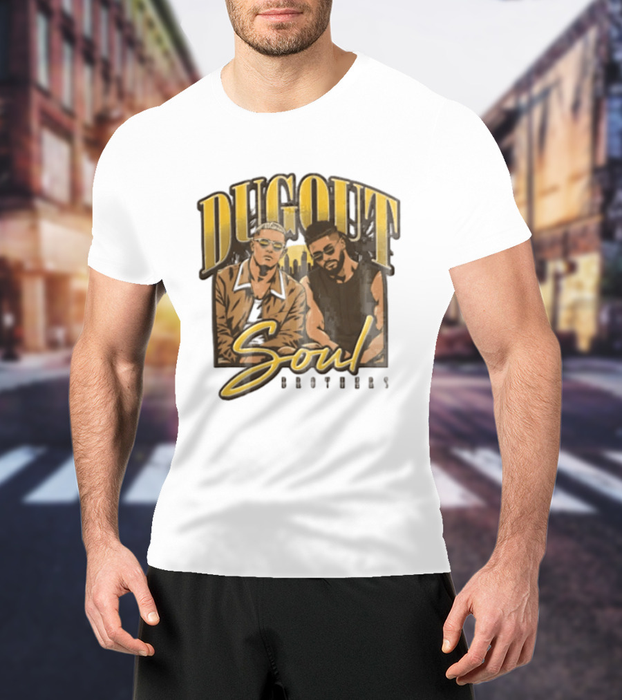 Dugout Soul Brothers Two Men Wearing Sunglasses City Skyline T-Shirt