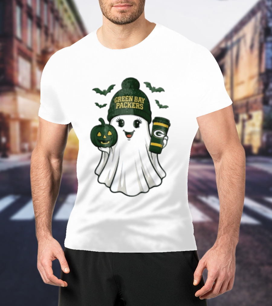Green Bay Packers Ghost Beanie With Pumpkin And Tumbler T-Shirt