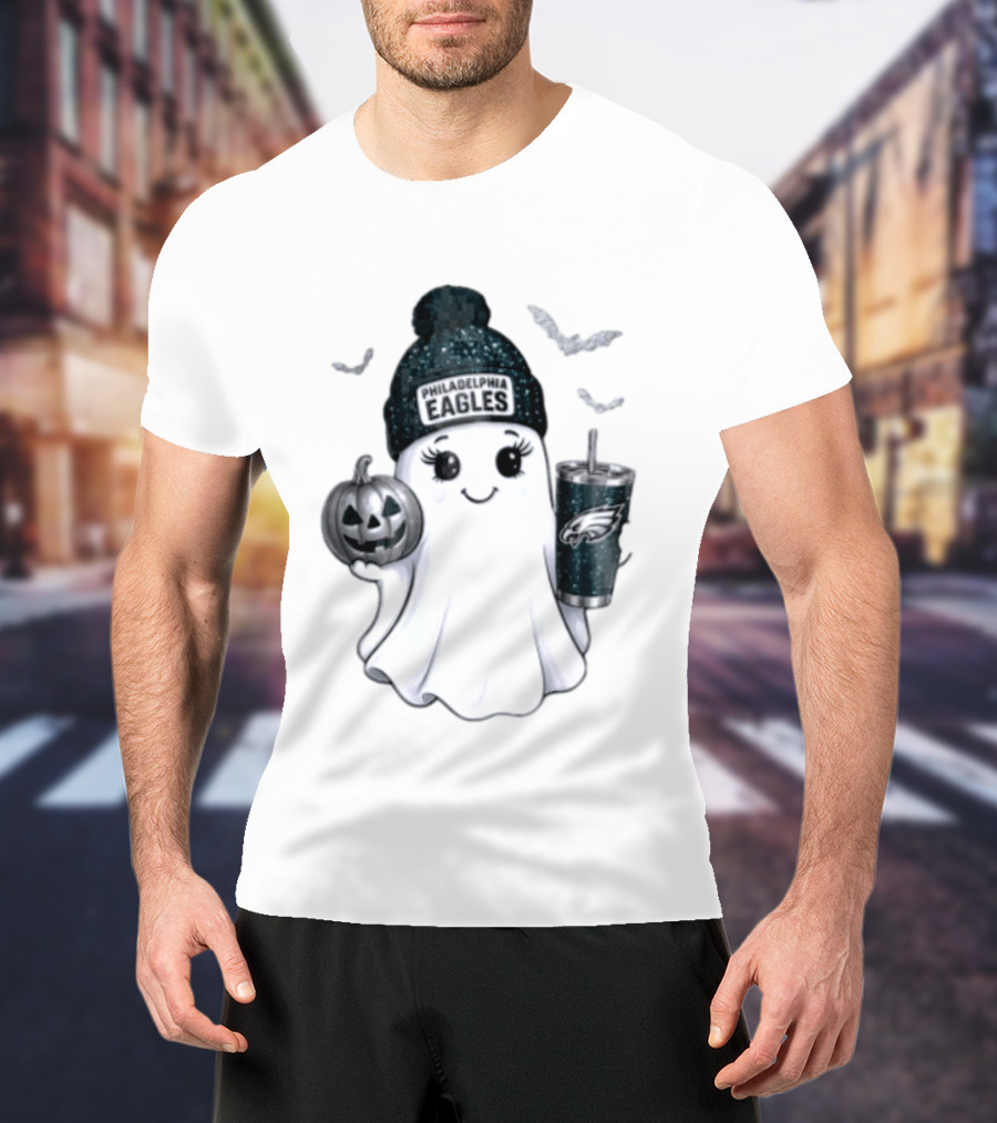 Philadelphia Eagles Beanie Ghost With Pumpkin And Bats T-Shirt