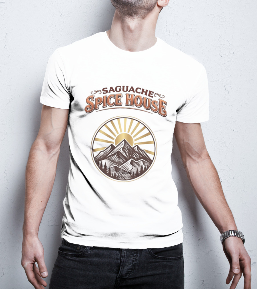 Saguache Spice House Mountain Sunburst Design Colorado T-Shirt