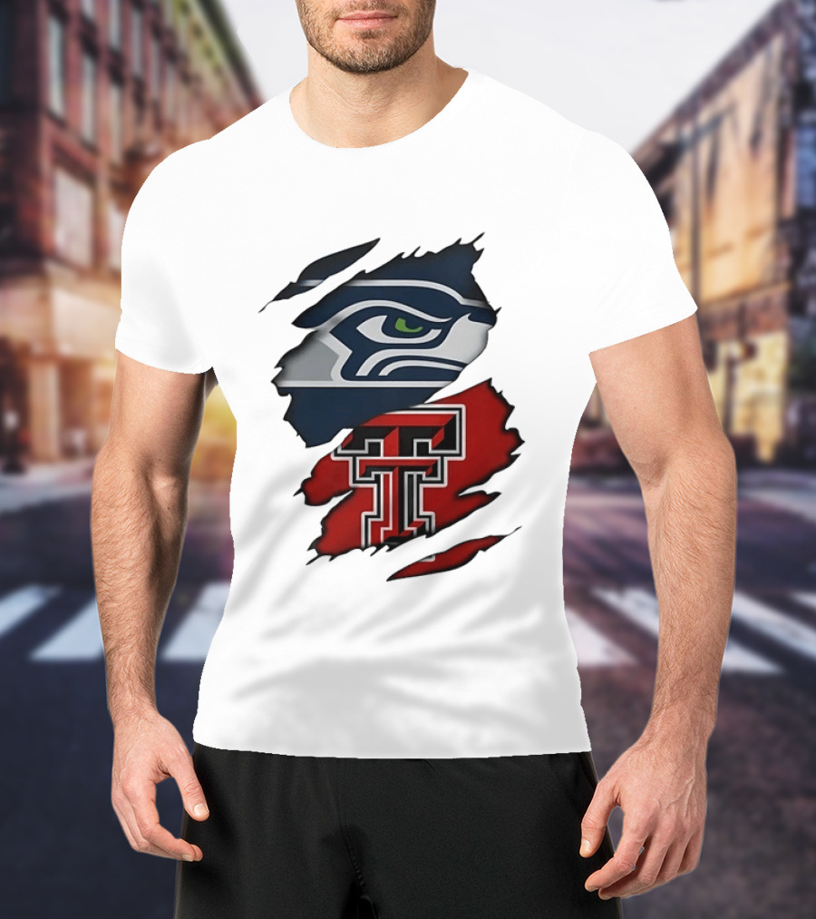 Seattle Seahawks Texas Tech Red Raiders Ripped T-Shirt