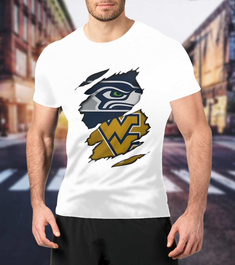 Seattle Seahawks West Virginia Mountaineers Ripped Image Combination T-Shirt