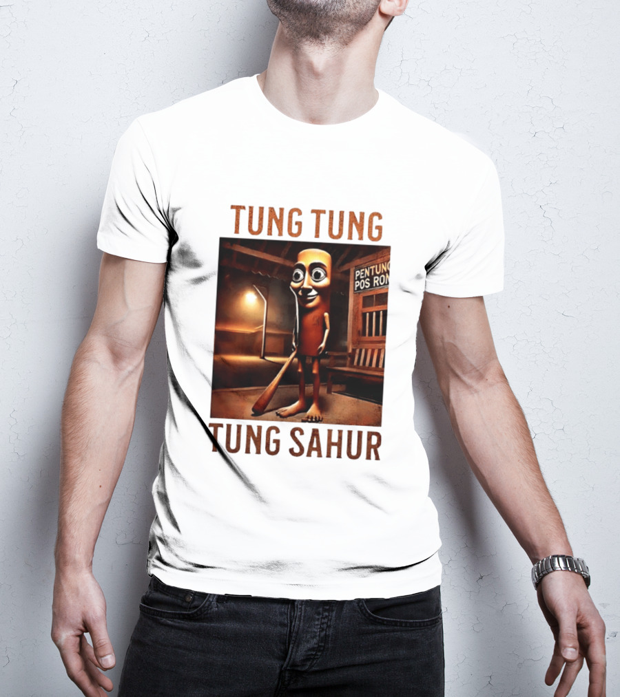 Tung Tung Tung Sahur Pentung Pos Ron Indonesian Culture Night Scene T-Shirt