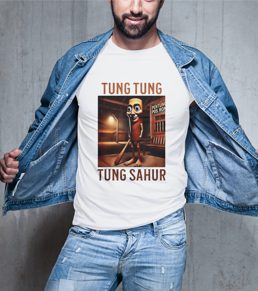 Tung Tung Tung Sahur Pentung Pos Ron Indonesian Culture Night Scene T-Shirt