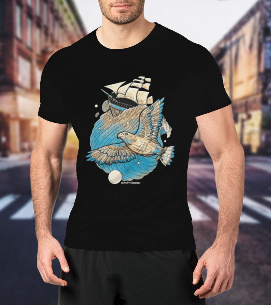 Scale The Summit Eagle Flying Over Sailing Ship Ocean Adventure T-Shirt