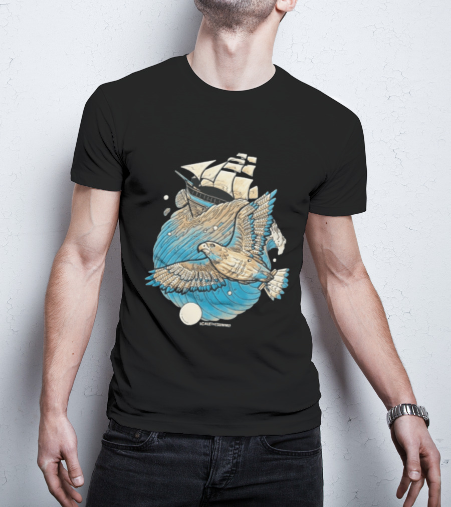 Scale The Summit Eagle Flying Over Sailing Ship Ocean Adventure T-Shirt