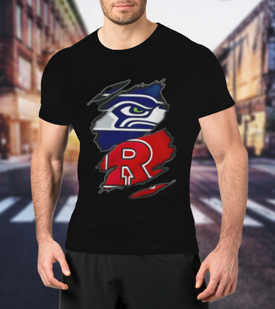 Seattle Seahawks Ripped Fabric Reveal With Rutgers Scarlet Knights T-Shirt