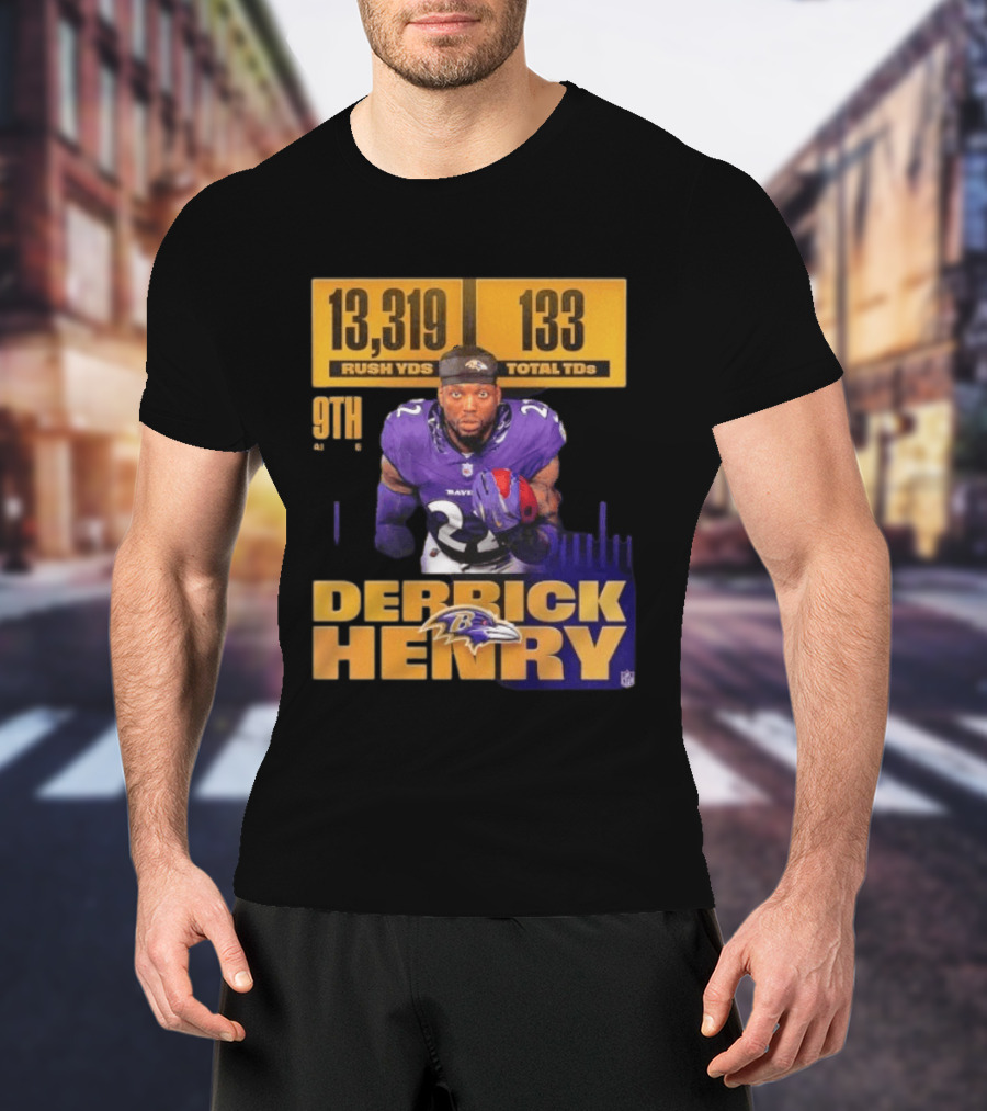 Derrick Henry Baltimore Ravens 13319 Rush Yards 133 Touchdowns 9th Ranked T-Shirt