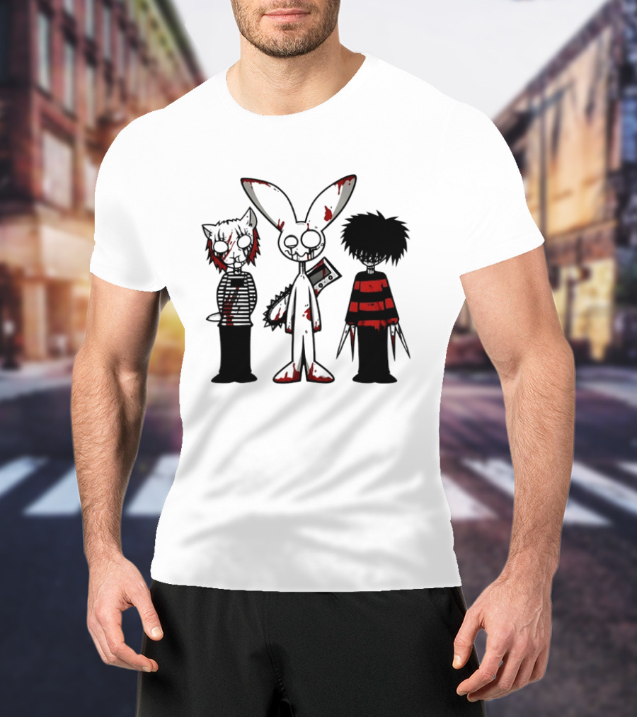 Bloody Max And Friends Horror Icons With Chainsaw And Knives T-Shirt