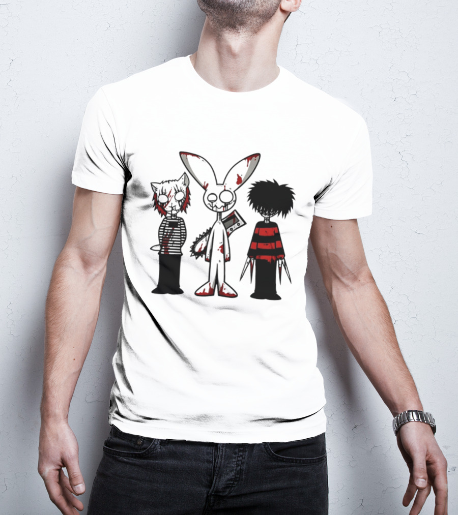Bloody Max And Friends Horror Icons With Chainsaw And Knives T-Shirt