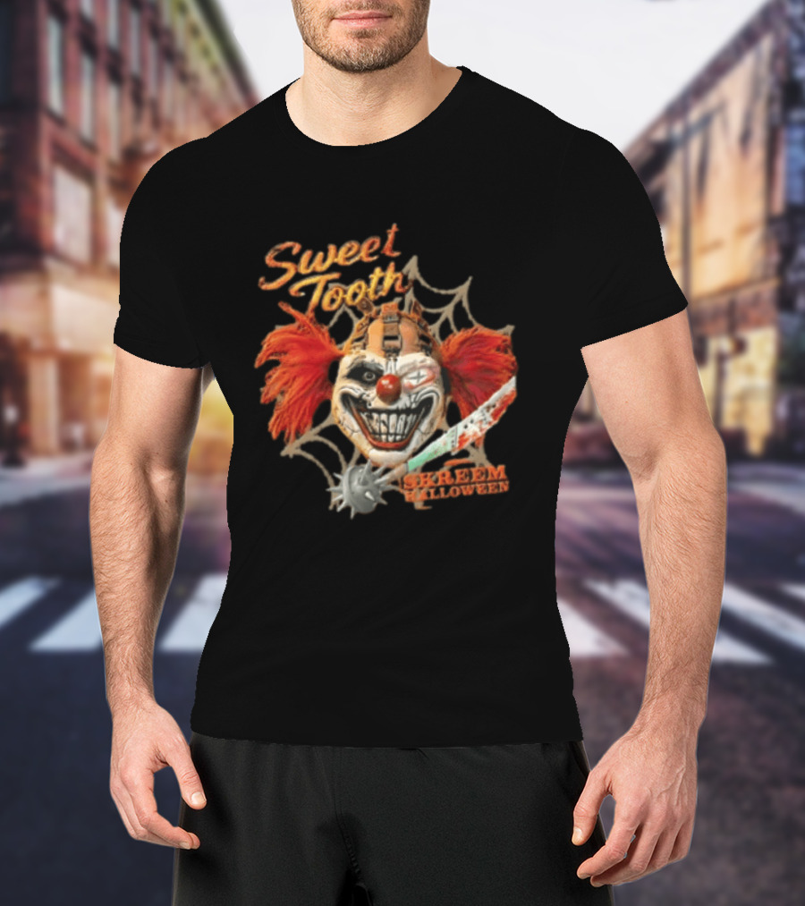 Sweet Tooth Skreem Halloween Evil Clown Mask Red Hair T-Shirt