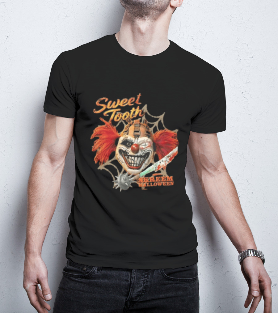 Sweet Tooth Skreem Halloween Evil Clown Mask Red Hair T-Shirt