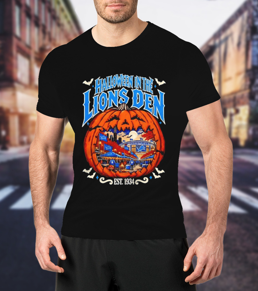 Halloween In The Lions Den Ford Field Detroit Lions Est 1934 T-Shirt