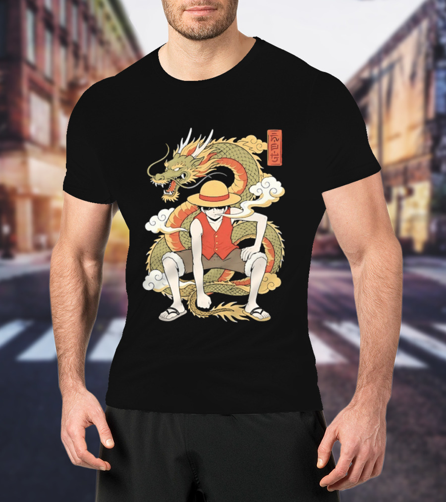 Monkey D Luffy With Dragon And Kanji One Piece Anime T-Shirt