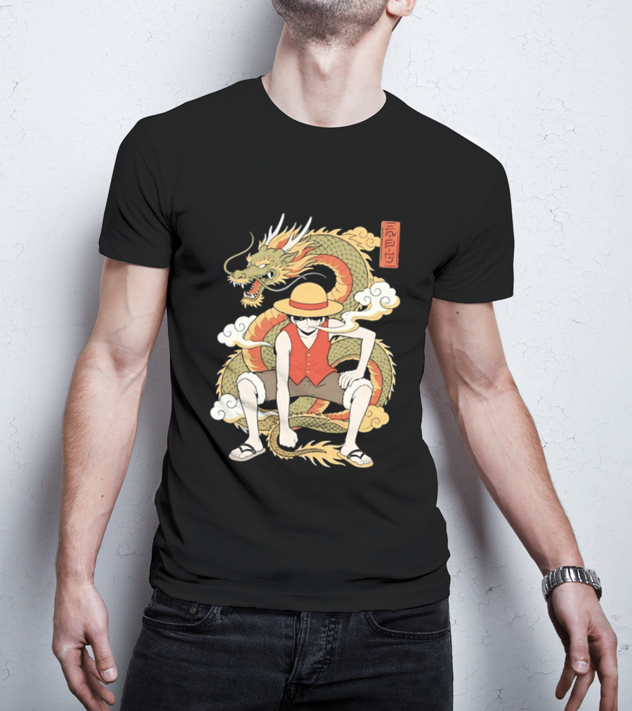 Monkey D Luffy With Dragon And Kanji One Piece Anime T-Shirt