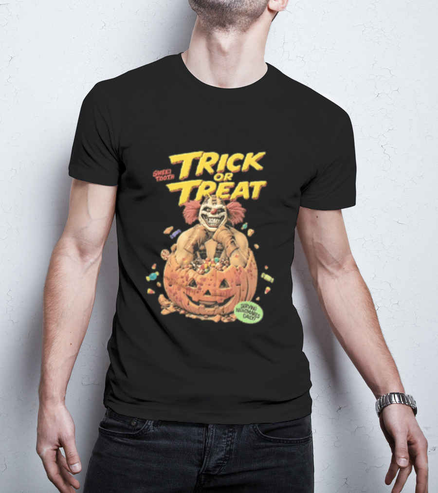 Twisted Metal Sweet Tooth Trick Or Treat Serving Nightmares Daily Pumpkin Candy T-Shirt